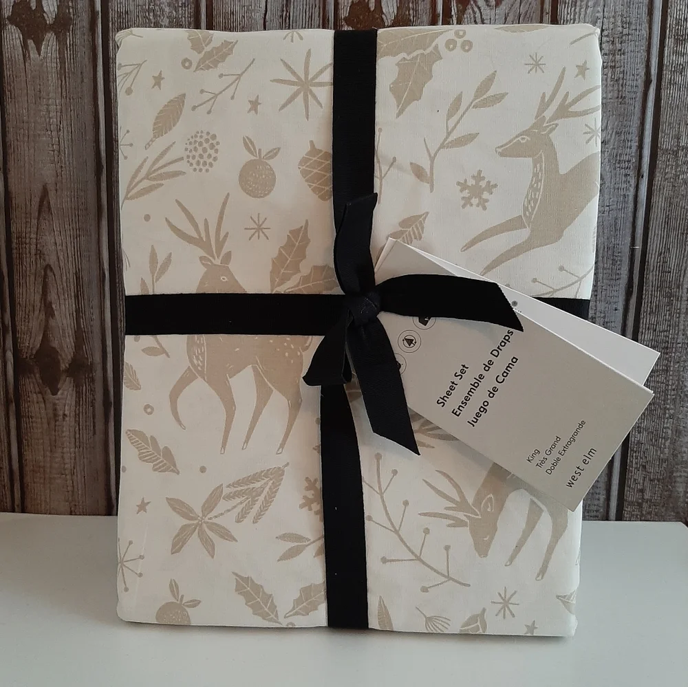 West Elm Scandi Deer Percale King Sheet Set